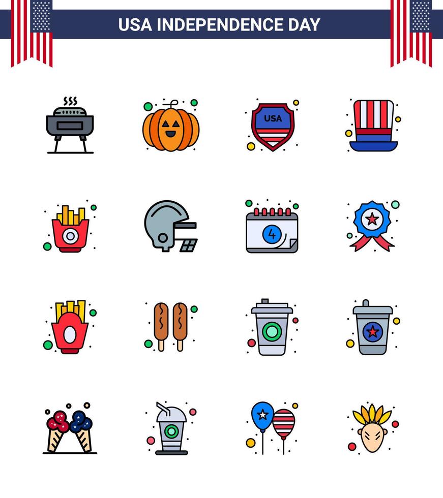 Set of 16 USA Day Icons American Symbols Independence Day Signs for fries fast shield usa hat Editable USA Day Vector Design Elements