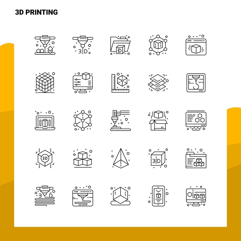 conjunto de iconos de línea de impresión 3d conjunto 25 iconos diseño de estilo minimalista vectorial conjunto de iconos negros paquete de pictogramas lineales vector