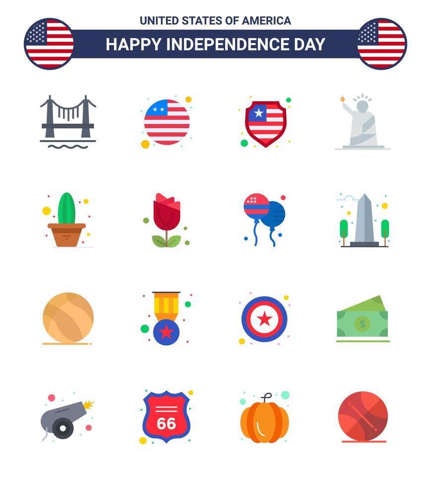 16 signos planos de estados unidos celebración del día de la independencia símbolos de protección de cactus de plantas estados unidos de elementos de diseño de vector de día de estados unidos editables