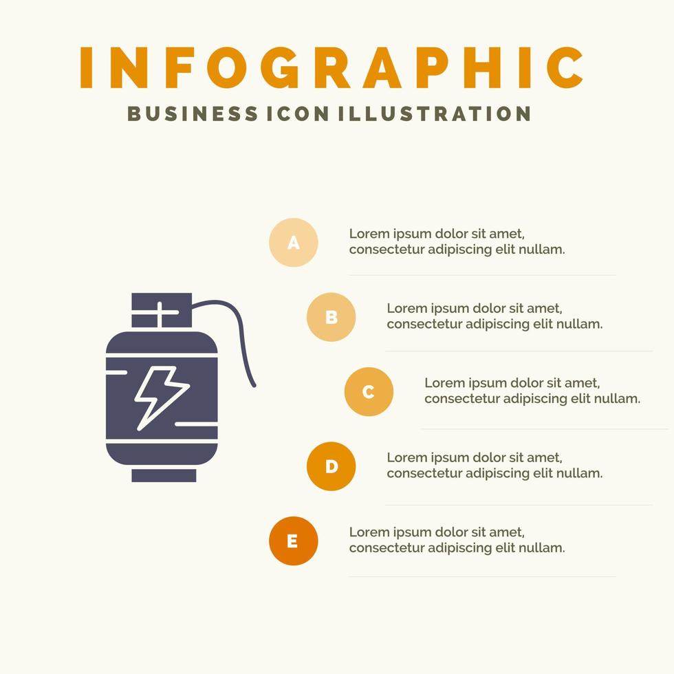 acumulador batería energía carga sólido icono infografía 5 pasos presentación antecedentes vector