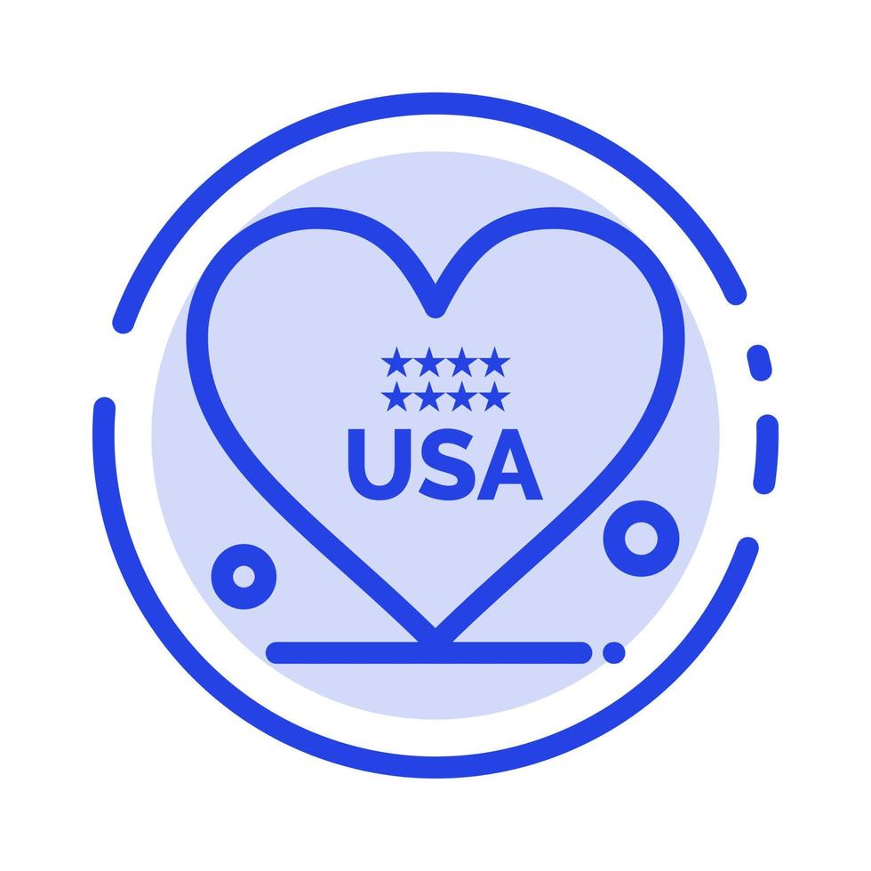 corazón amor americano estados unidos línea punteada azul icono de línea vector