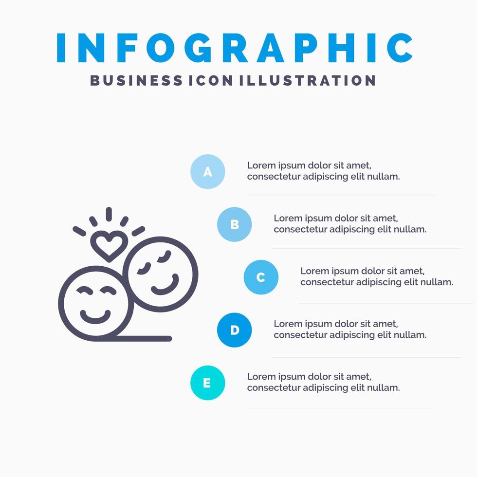 Couple Avatar Smiley Faces Emojis Valentine Line icon with 5 steps presentation infographics Background vector