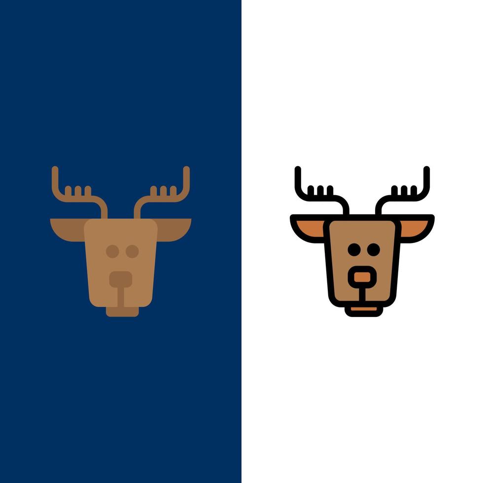 Alpine Arctic Canada Reindeer  Icons Flat and Line Filled Icon Set Vector Blue Background