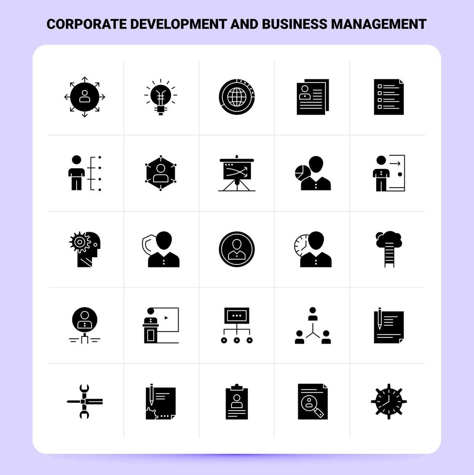 Solid 25 Corporate Development and Business Management Icon set Vector Glyph Style Design Black Icons Set Web and Mobile Business ideas design Vector Illustration