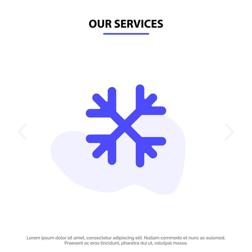 nuestros servicios nieve copos de nieve invierno canadá icono de glifo sólido plantilla de tarjeta web vector