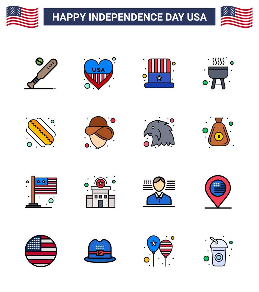 paquete de iconos de vector de stock de día americano 16 signos y símbolos de línea para hotdog cook usa bbq usa editable usa day elementos de diseño vectorial