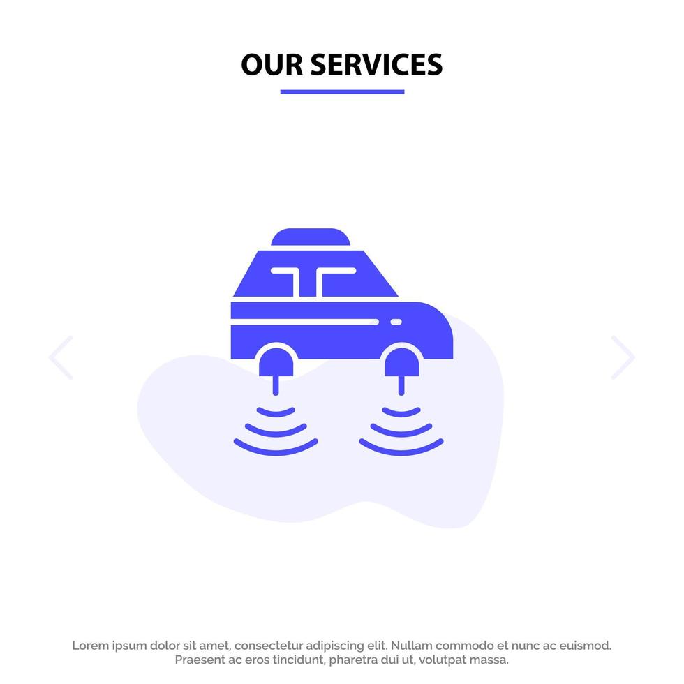 Our Services Car Electric Network Smart wifi Solid Glyph Icon Web card Template vector