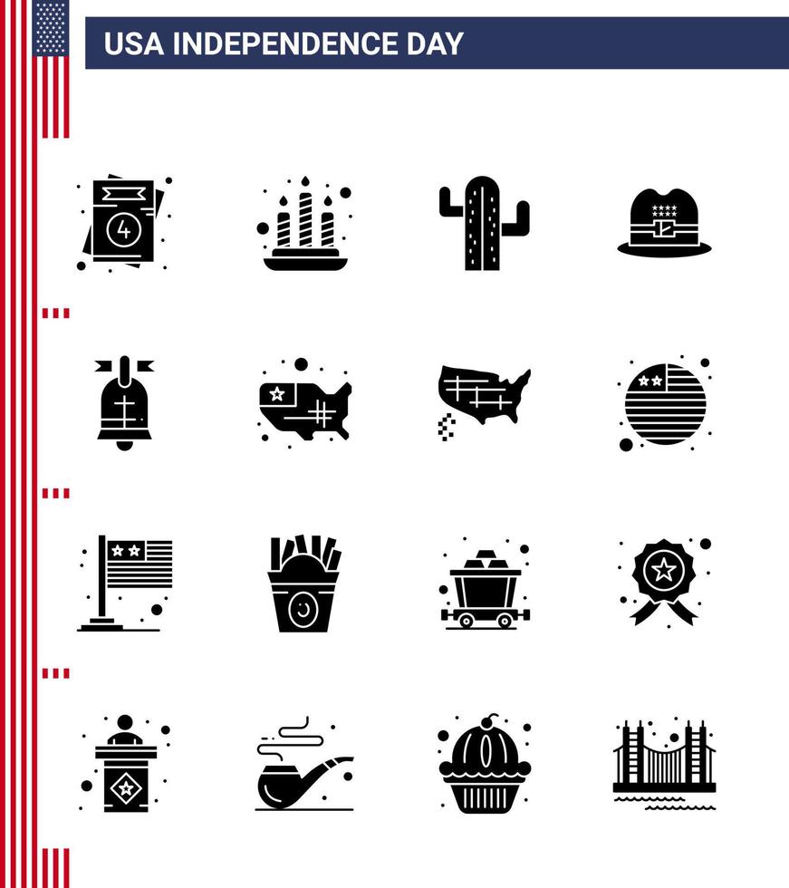 16 Creative USA Icons Modern Independence Signs and 4th July Symbols of usa ring usa ball cap Editable USA Day Vector Design Elements