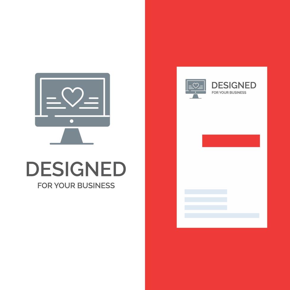 Computer Love Heart Wedding Grey Logo Design and Business Card Template vector