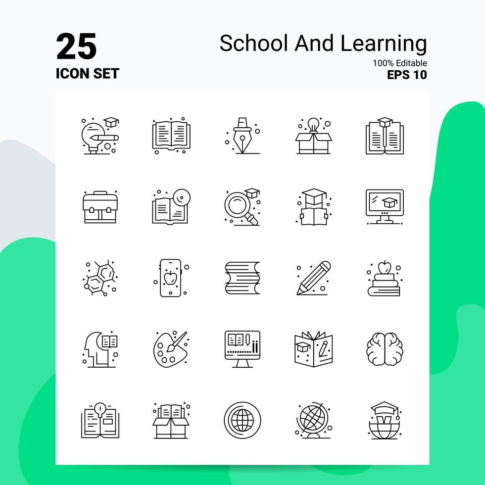 25 conjunto de iconos de escuela y aprendizaje 100 archivos eps 10 editables concepto de logotipo de empresa ideas diseño de icono de línea vector