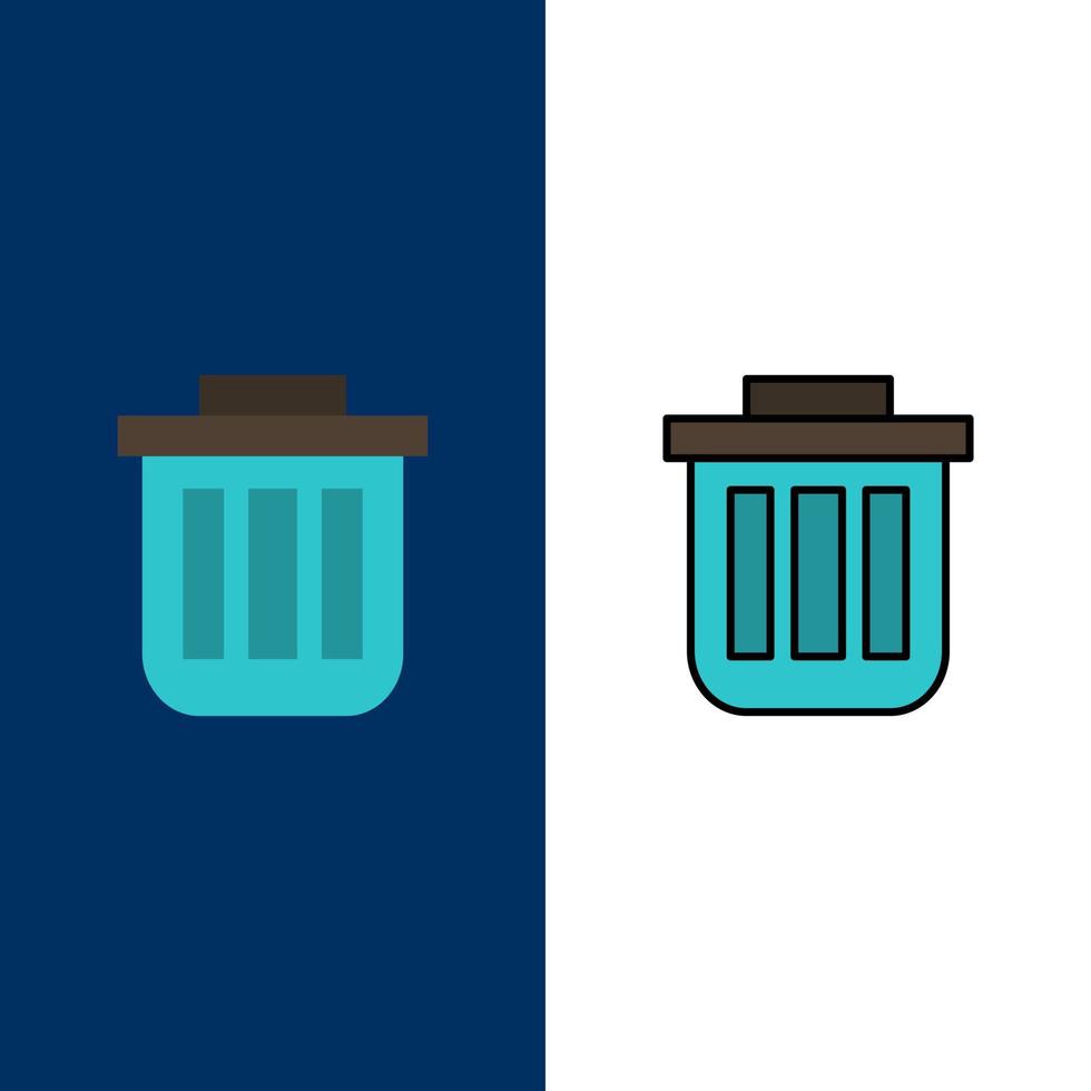 Trash Basket Bin Can Container Dustbin Office  Icons Flat and Line Filled Icon Set Vector Blue Background