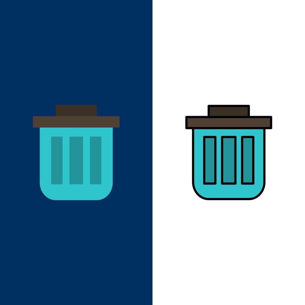 Trash Basket Bin Can Container Dustbin Office  Icons Flat and Line Filled Icon Set Vector Blue Background