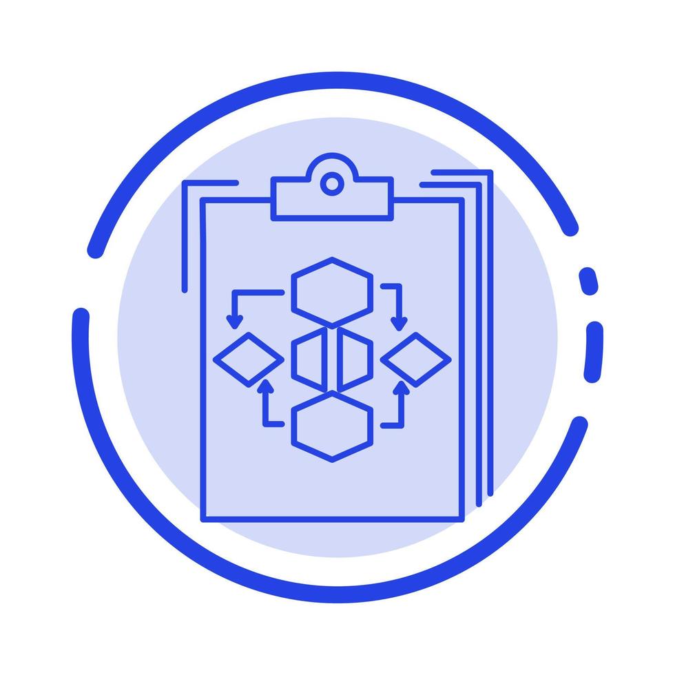 portapapeles negocio diagrama flujo proceso trabajo flujo de trabajo azul línea punteada icono de línea vector