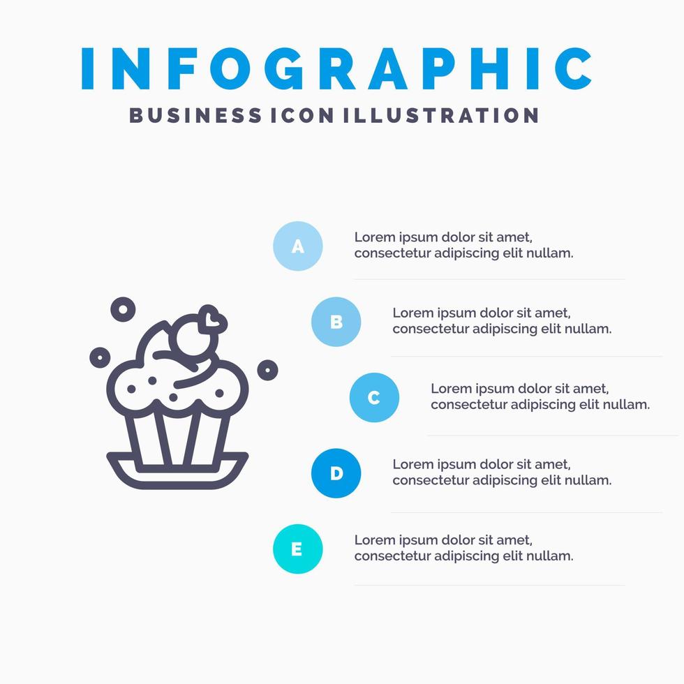 Bakery Cake Cup Dessert Line icon with 5 steps presentation infographics Background vector