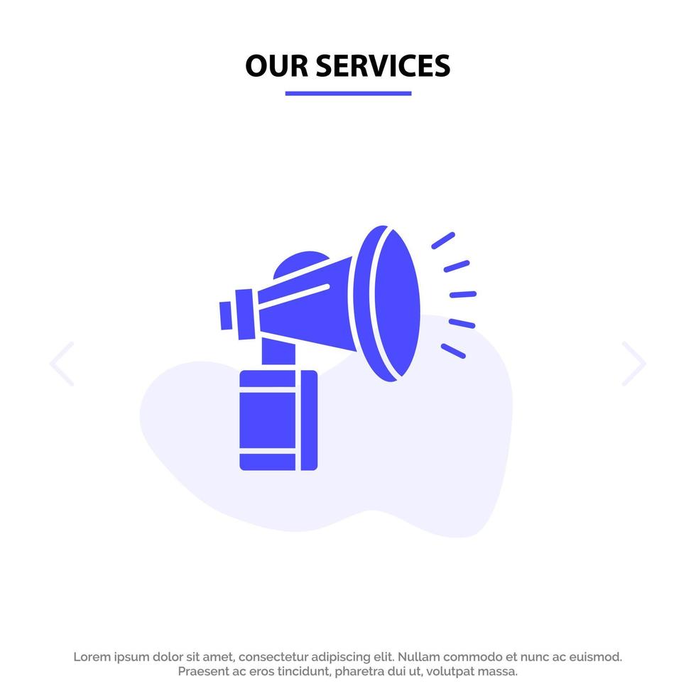 Our Services Air Attribute Can Fan Horn Solid Glyph Icon Web card Template vector