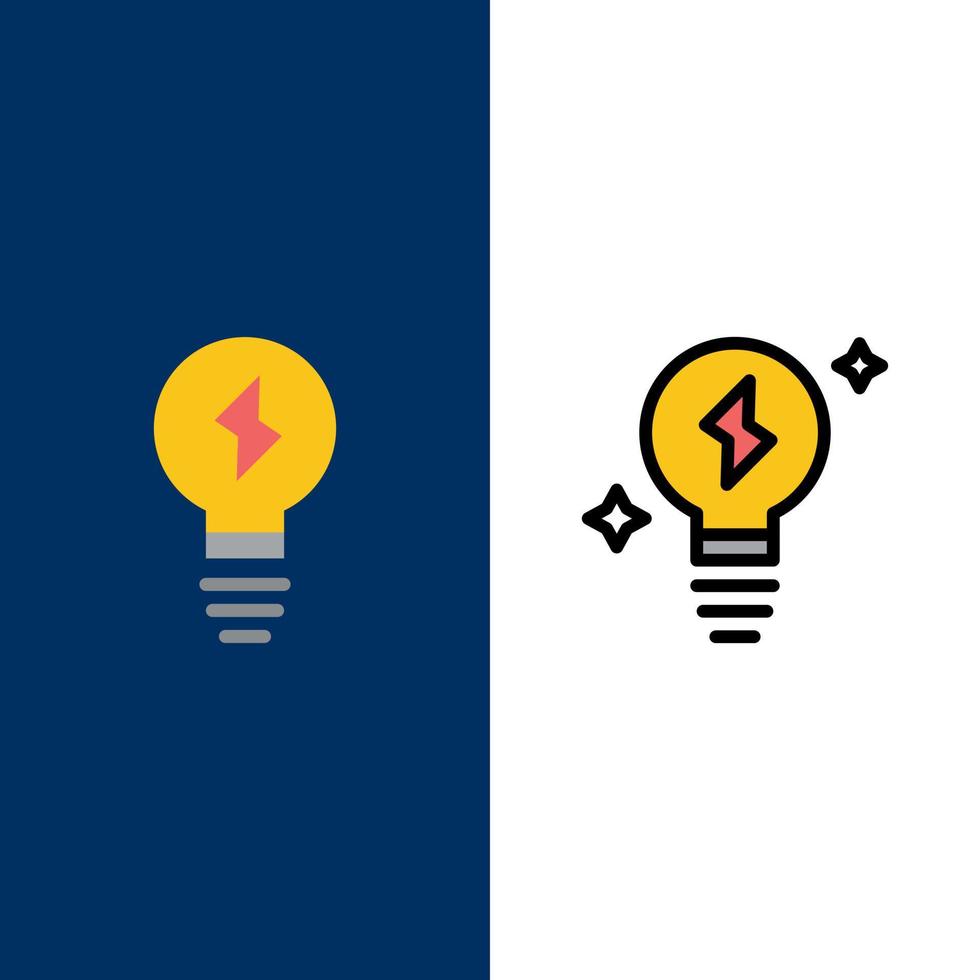 Bulb Light Power  Icons Flat and Line Filled Icon Set Vector Blue Background