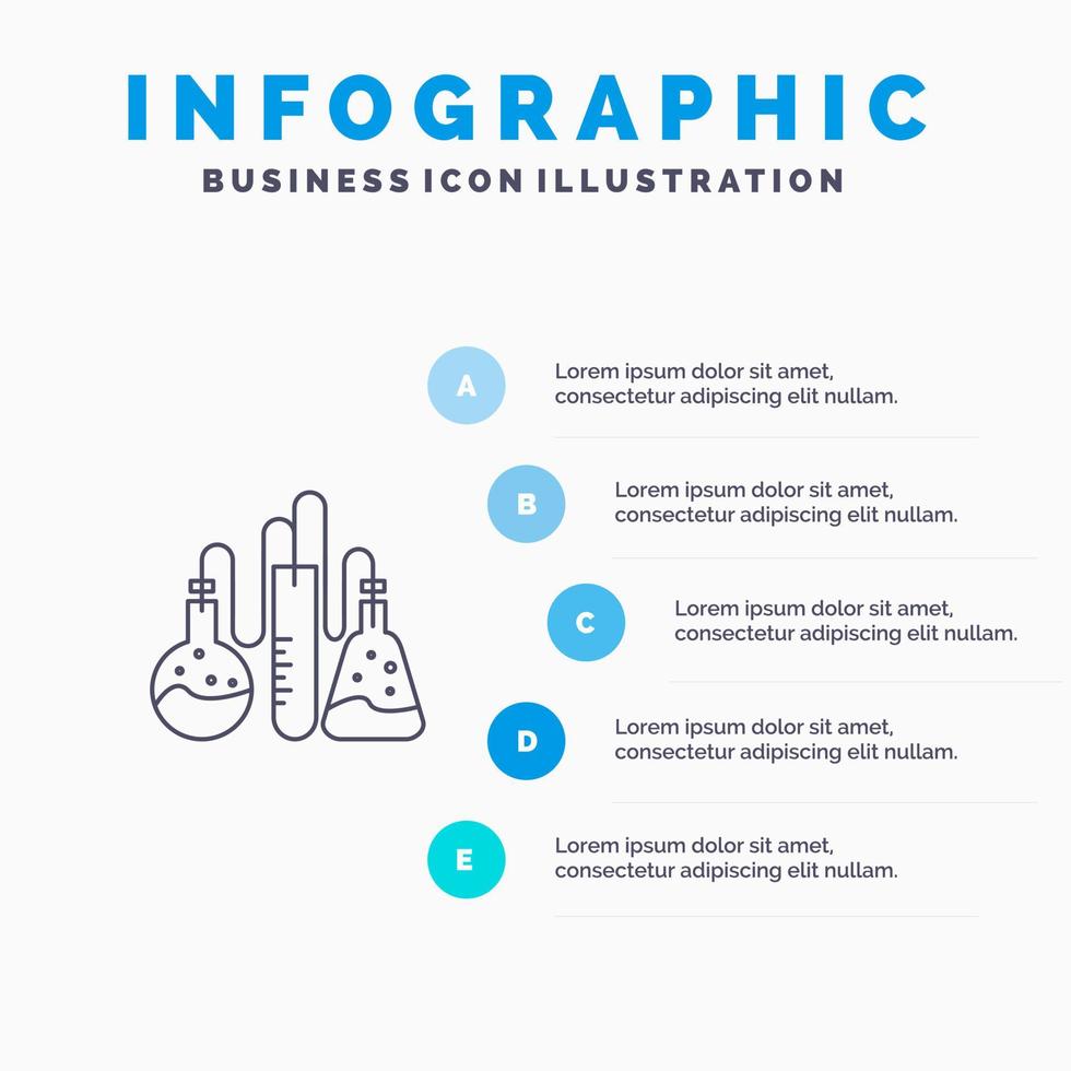 icono de línea de ciencia de laboratorio de droga química con fondo de infografía de presentación de 5 pasos vector