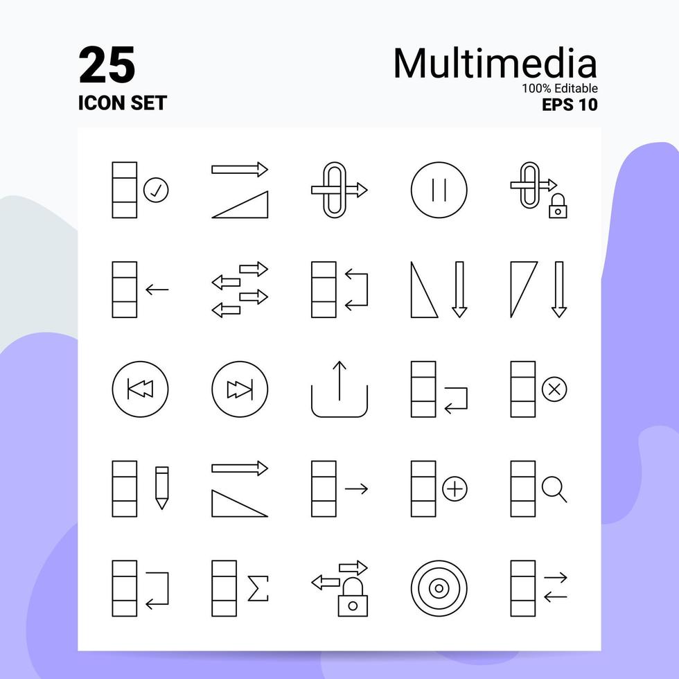 25 Multimedia Icon Set 100 Editable EPS 10 Files Business Logo Concept Ideas Line icon design vector