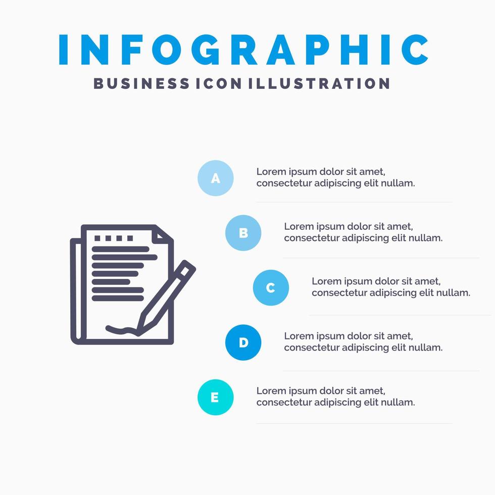 icono de línea de papel de diseño de formulario de informe de acuerdo con fondo de infografía de presentación de 5 pasos vector