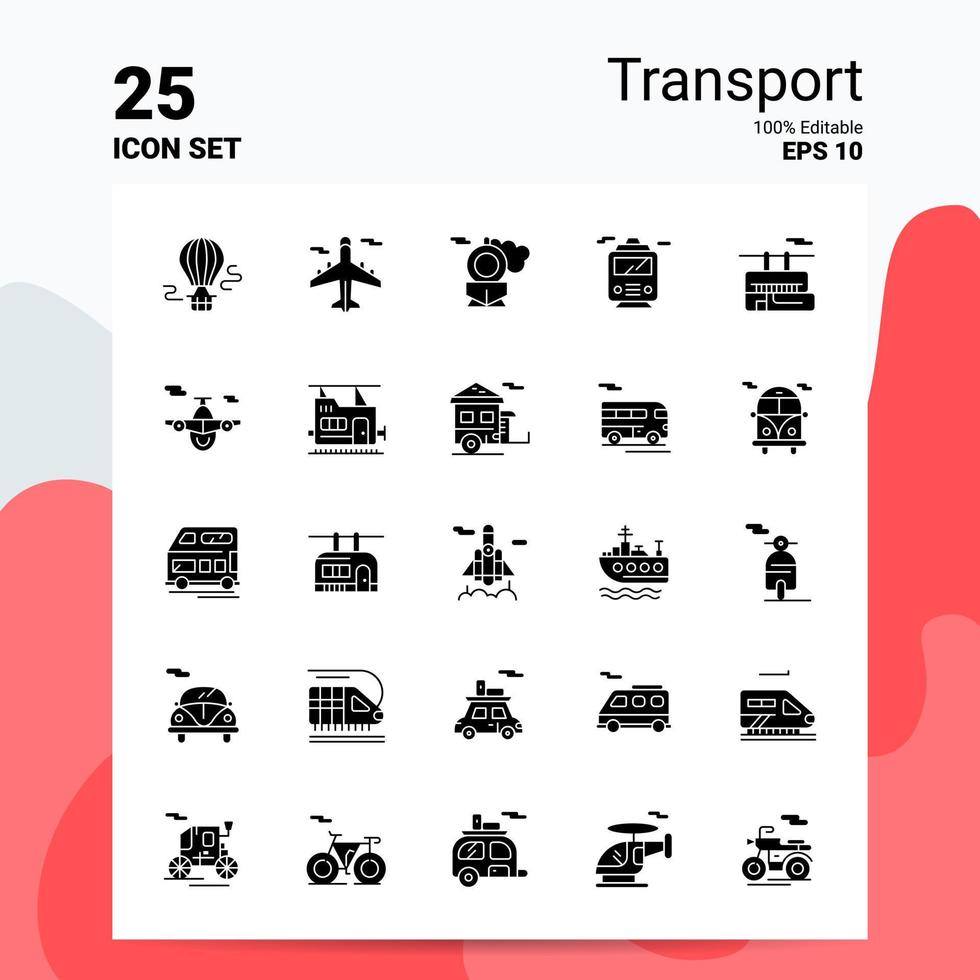 25 conjunto de iconos de transporte 100 archivos editables eps 10 ideas de concepto de logotipo de empresa diseño de icono de glifo sólido vector