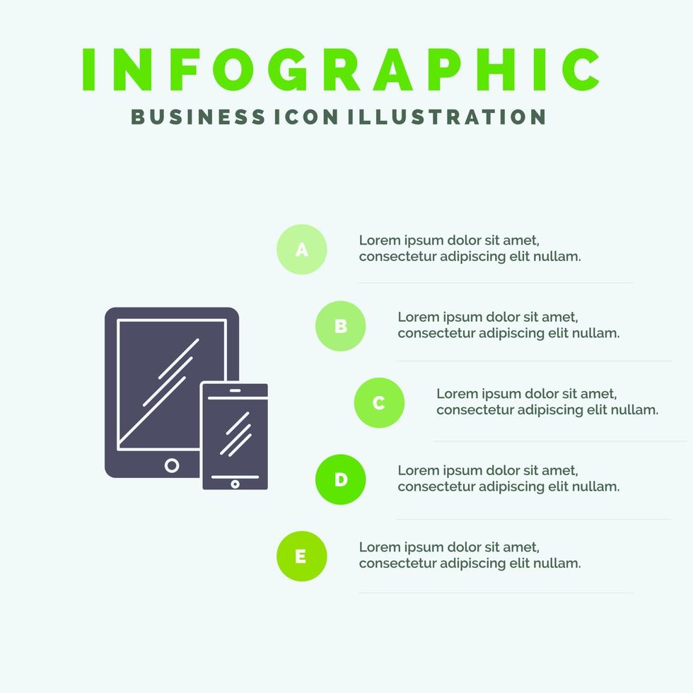 teléfono inteligente negocio móvil tableta teléfono sólido icono infografía 5 pasos presentación antecedentes vector