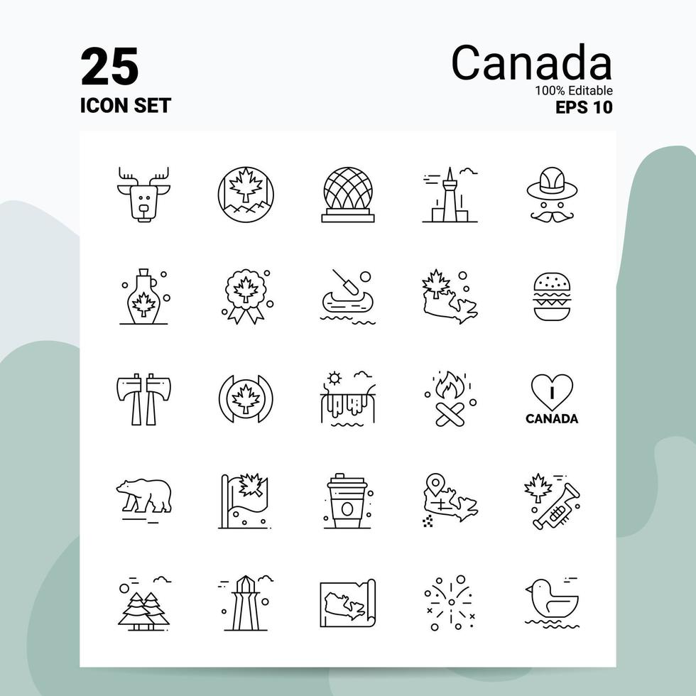25 conjunto de iconos de canadá 100 archivos eps 10 editables concepto de logotipo de empresa ideas diseño de icono de línea vector
