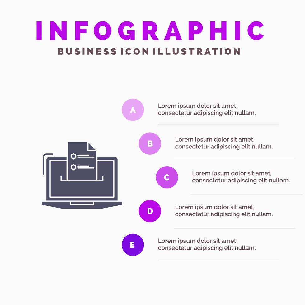 caracteristicas negocio computadora en línea currículum habilidades web sólido icono infografía 5 pasos presentación antecedentes vector