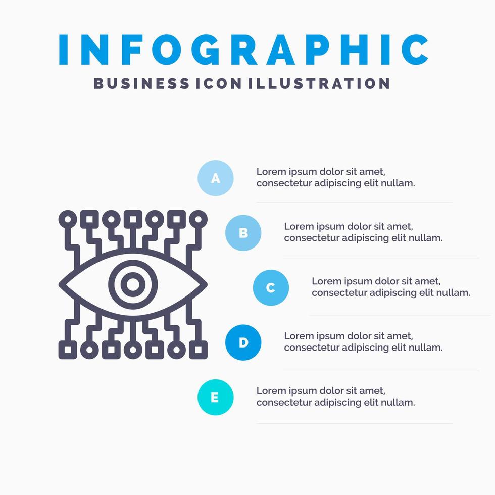 icono de línea de construcción de reloj ocular con fondo de infografía de presentación de 5 pasos vector