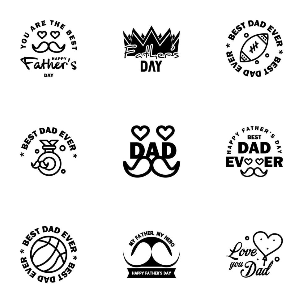 Happy fathers day 9 Black Lettering happy fathers day Editable Vector Design Elements