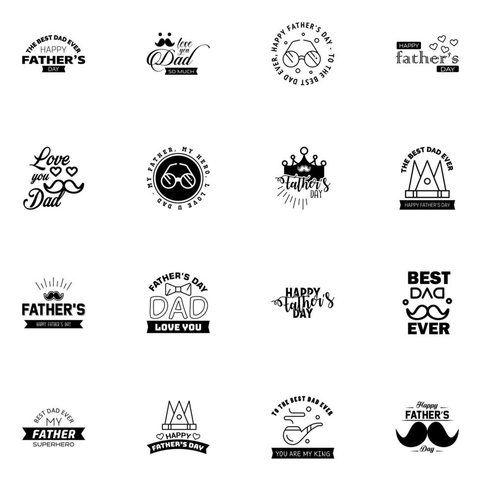 Happy fathers day greeting cards set 16 Black Vector typography lettering Usable for banners print You are the best dad text design Editable Vector Design Elements