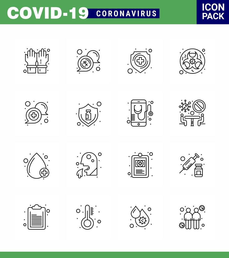 16 Line Set of corona virus epidemic icons such as chat science protection lab bio viral coronavirus 2019nov disease Vector Design Elements