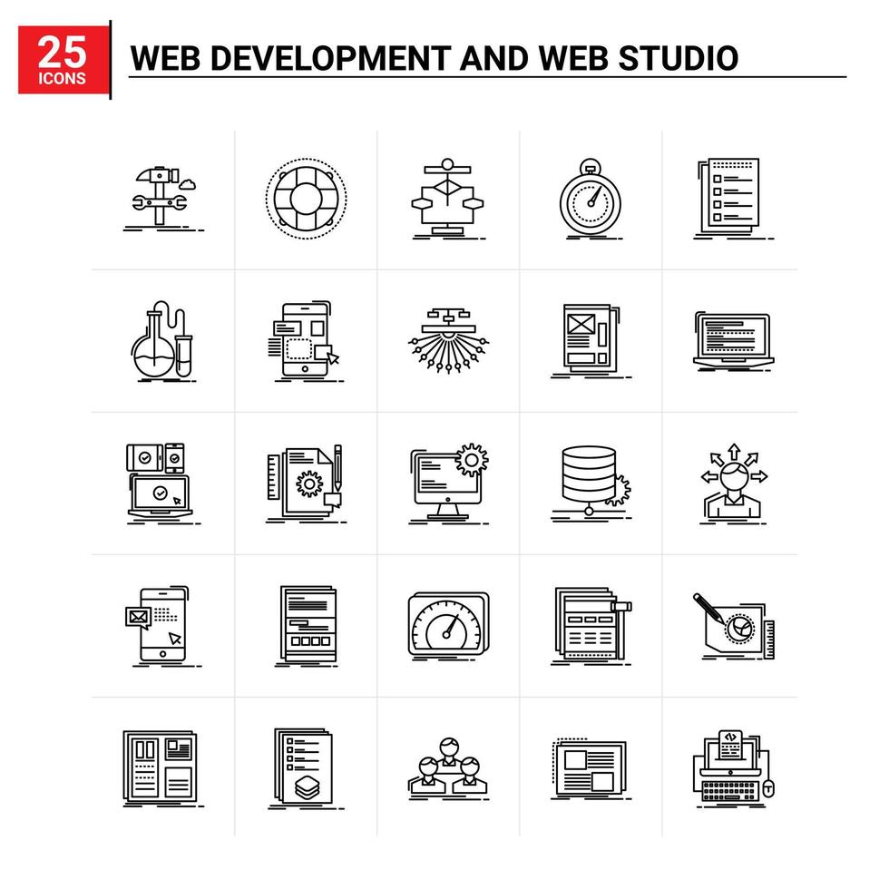 25 desarrollo web y estudio web conjunto de iconos de fondo vectorial vector