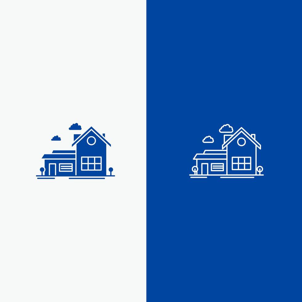 hogar casa espacio villa casa de campo línea y glifo icono sólido bandera azul línea y glifo icono sólido bandera azul vector