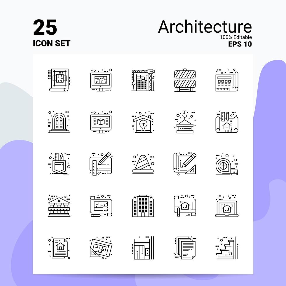 25 conjunto de iconos de arquitectura 100 archivos eps 10 editables concepto de logotipo de empresa ideas diseño de icono de línea vector