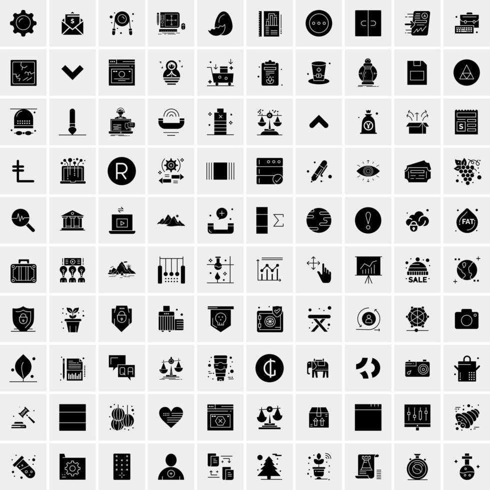 100 Business Icon Solid Glyph Vector Illustration