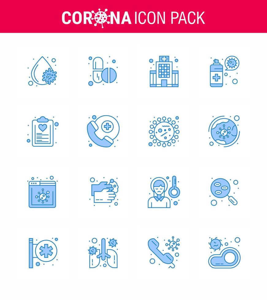 COVID19 corona virus contamination prevention Blue icon 25 pack such as diet protection building virus cleaning viral coronavirus 2019nov disease Vector Design Elements