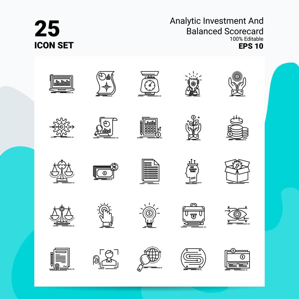 25 Analytic Investment And Balanced Scorecard Icon Set 100 Editable EPS 10 Files Business Logo Concept Ideas Line icon design vector