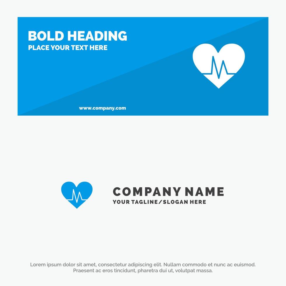 ecg corazón latido del corazón pulso icono sólido sitio web banner y plantilla de logotipo de empresa vector