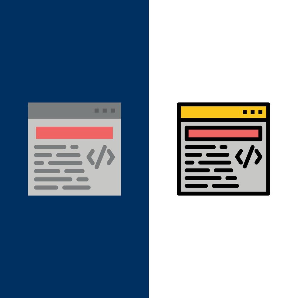 Web Design Text  Icons Flat and Line Filled Icon Set Vector Blue Background