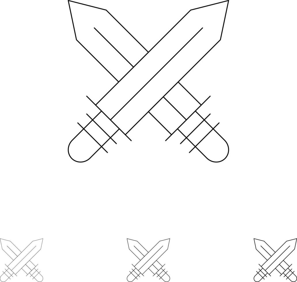 Sword Fencing Sports Weapon Bold and thin black line icon set vector