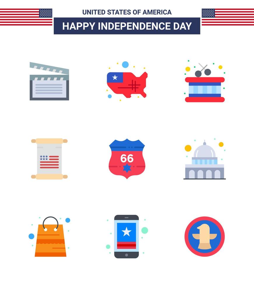 Stock Vector Icon Pack of American Day 9 Line Signs and Symbols for usa american drum usa text Editable USA Day Vector Design Elements