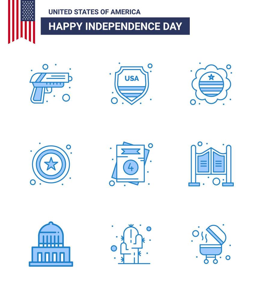 Set of 9 Modern Blues pack on USA Independence Day usa invitation country sign police Editable USA Day Vector Design Elements