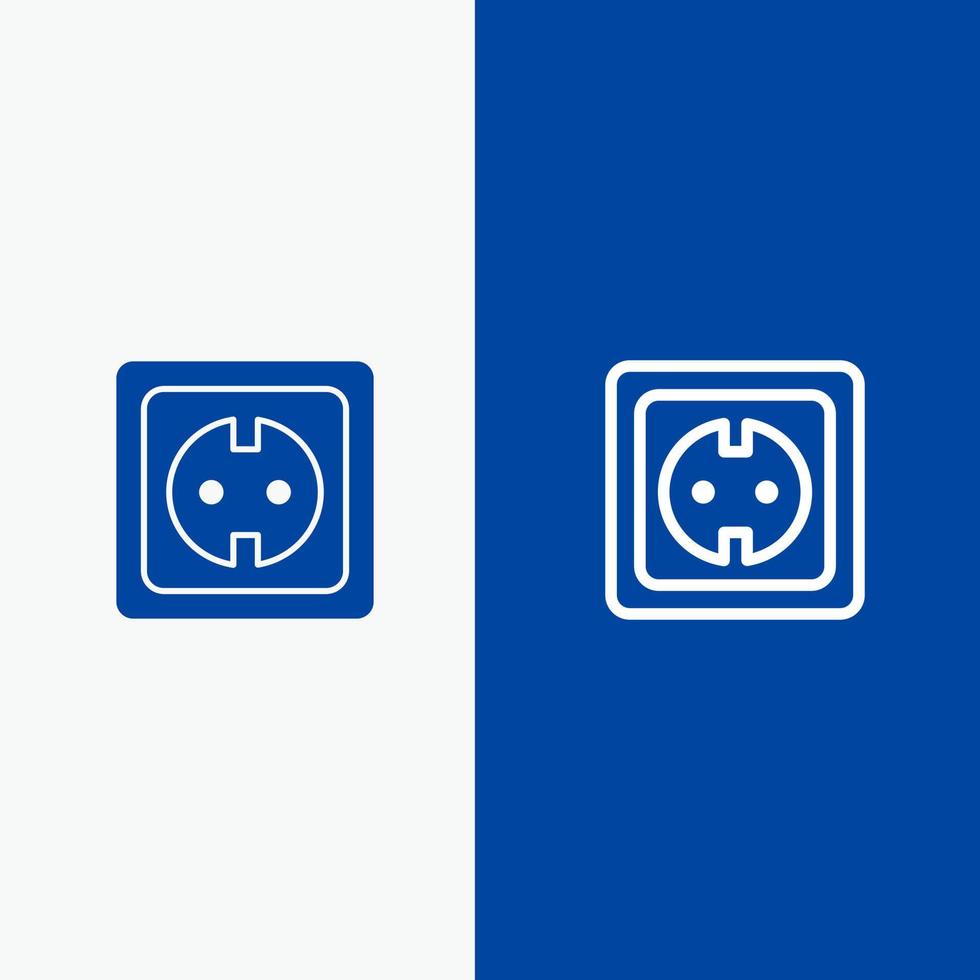enchufe de energía eléctrica toma de corriente línea y glifo icono sólido bandera azul línea y glifo icono sólido bandera azul vector