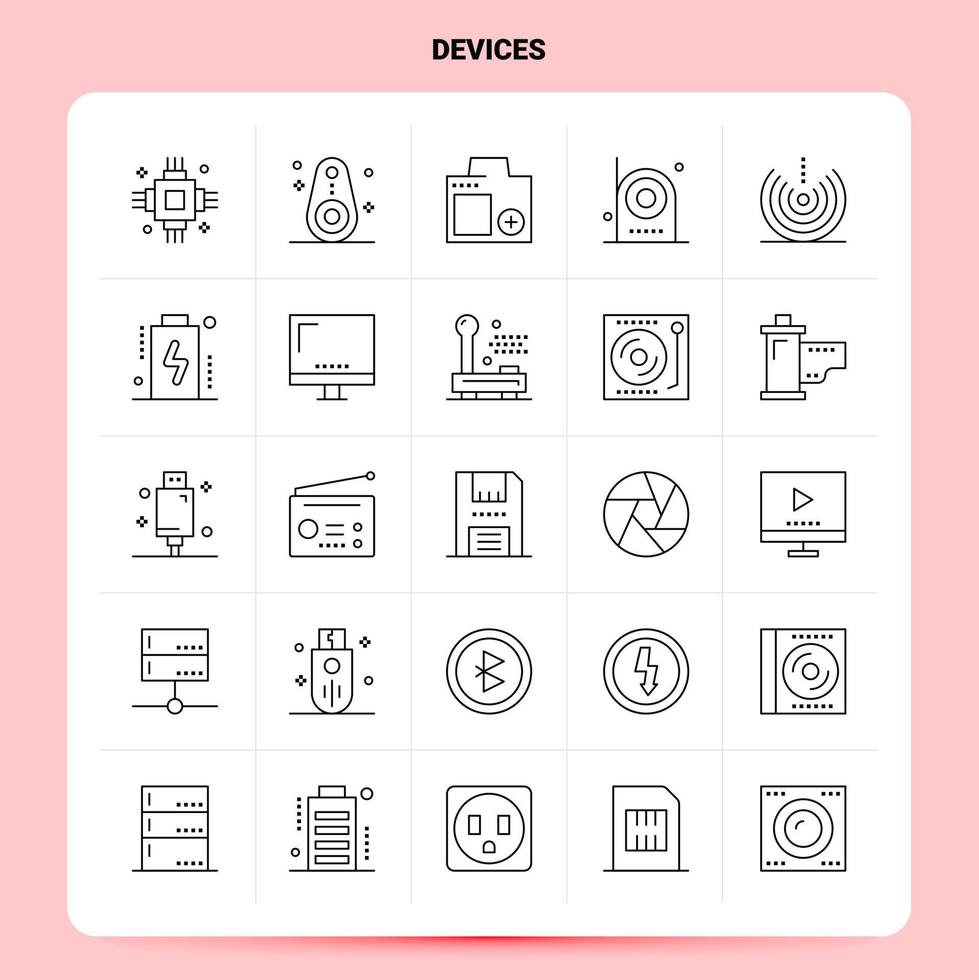 OutLine 25 Devices Icon set Vector Line Style Design Black Icons Set Linear pictogram pack Web and Mobile Business ideas design Vector Illustration