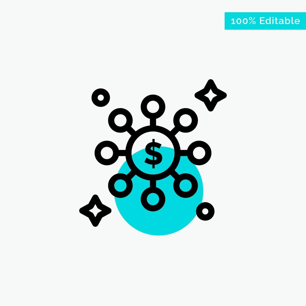 Dollar Share Network turquoise highlight circle point Vector icon