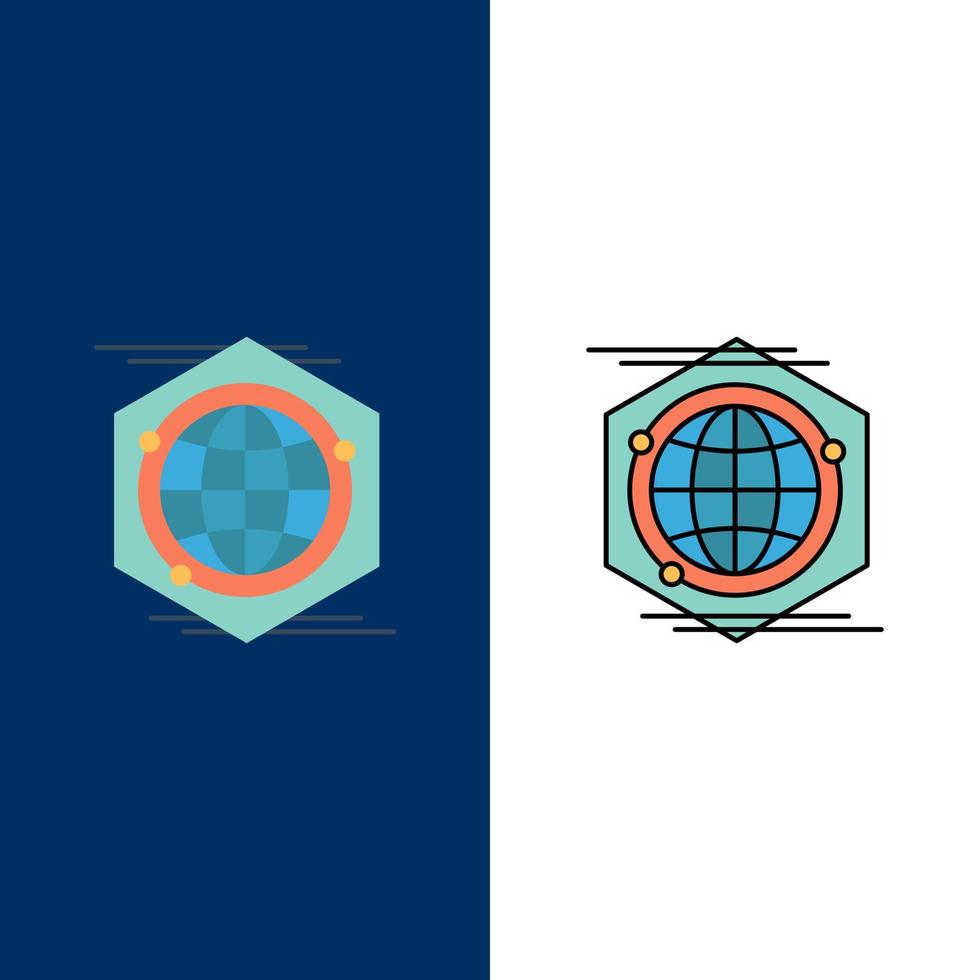 Globe Polygon Space Idea  Icons Flat and Line Filled Icon Set Vector Blue Background