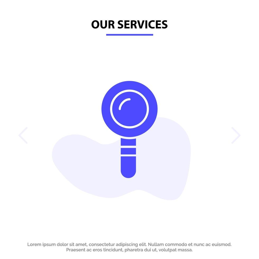 Our Services Search Lab Find Biochemistry Solid Glyph Icon Web card Template vector