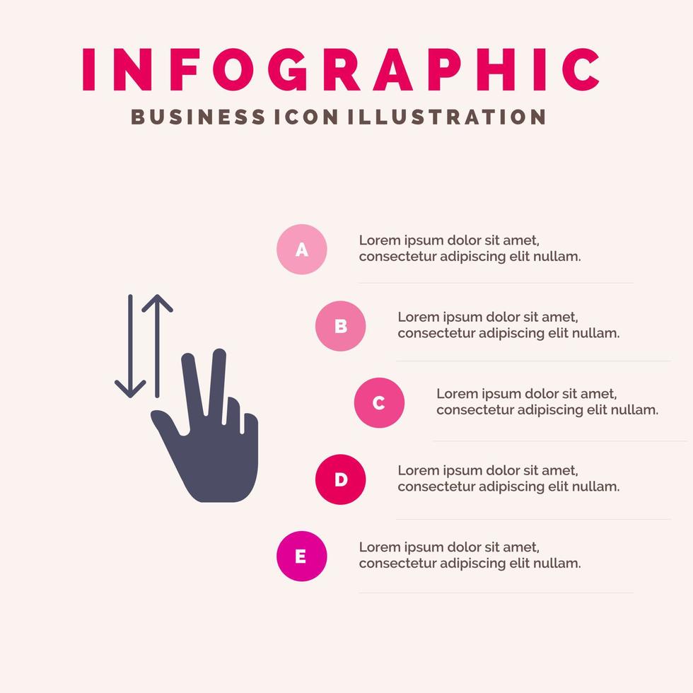 gestos con los dedos dos arriba abajo icono sólido infografía 5 pasos presentación fondo vector