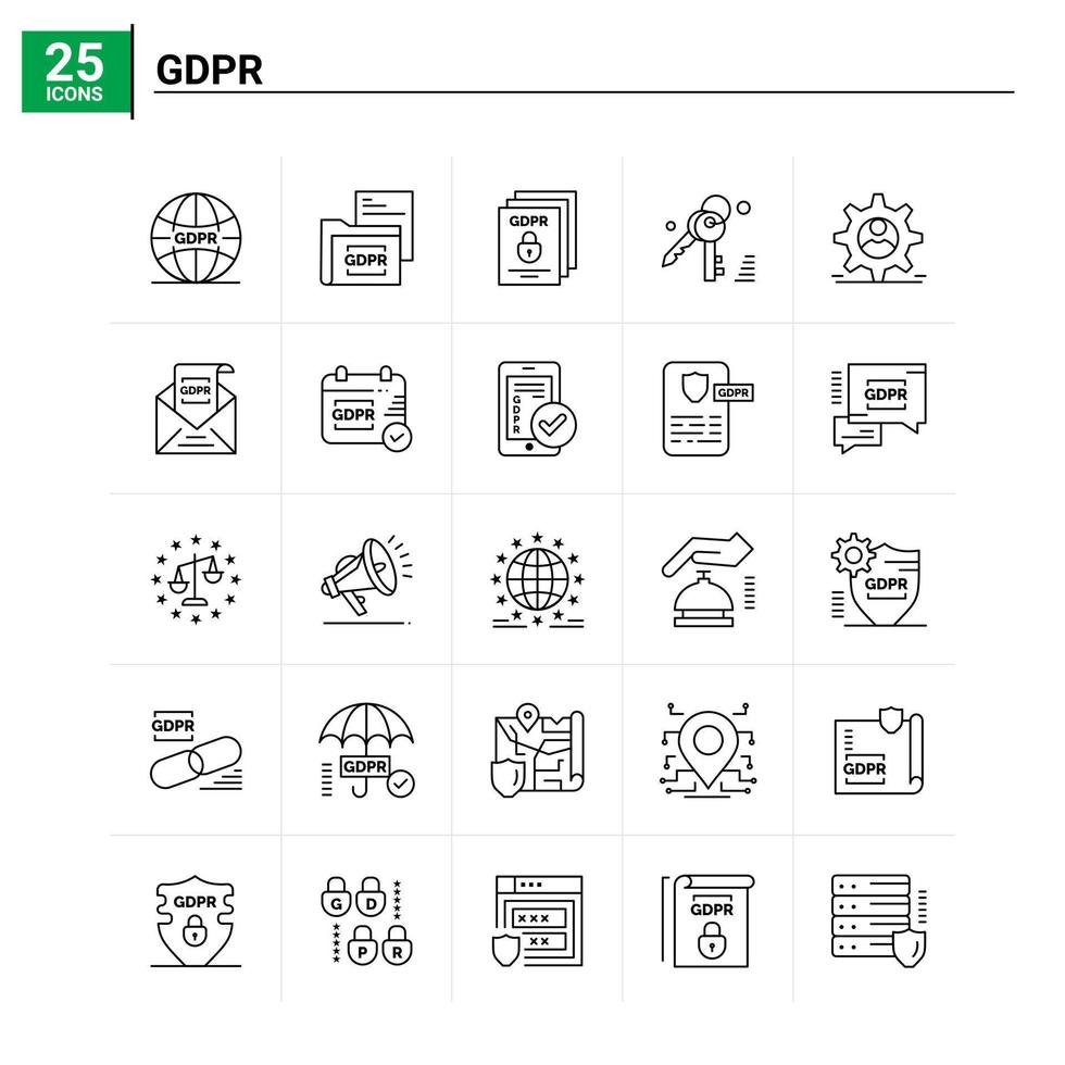 25 GDPR icon set vector background