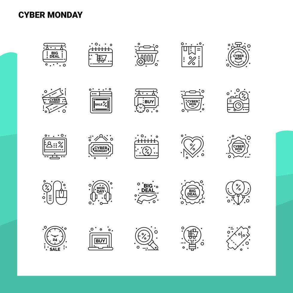 Set of Cyber Monday Line Icon set 25 Icons Vector Minimalism Style Design Black Icons Set Linear pictogram pack